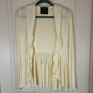 Anthropologie Guinevere Wm Cream Waterfall Peplum Ruffle Cardigan Sweater Size S